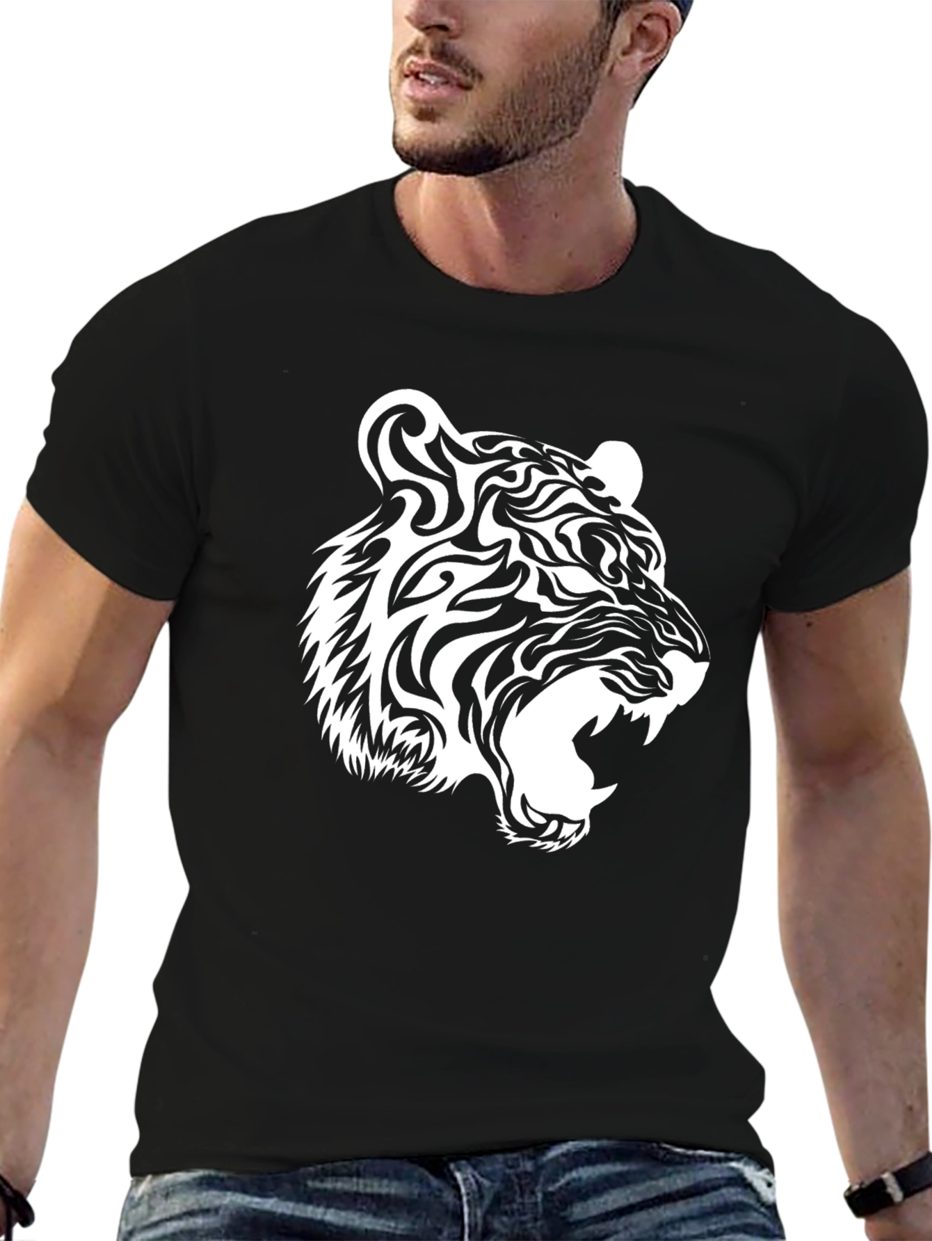 Cool Tiger Graphic Tee - Black Cotton T-Shirt