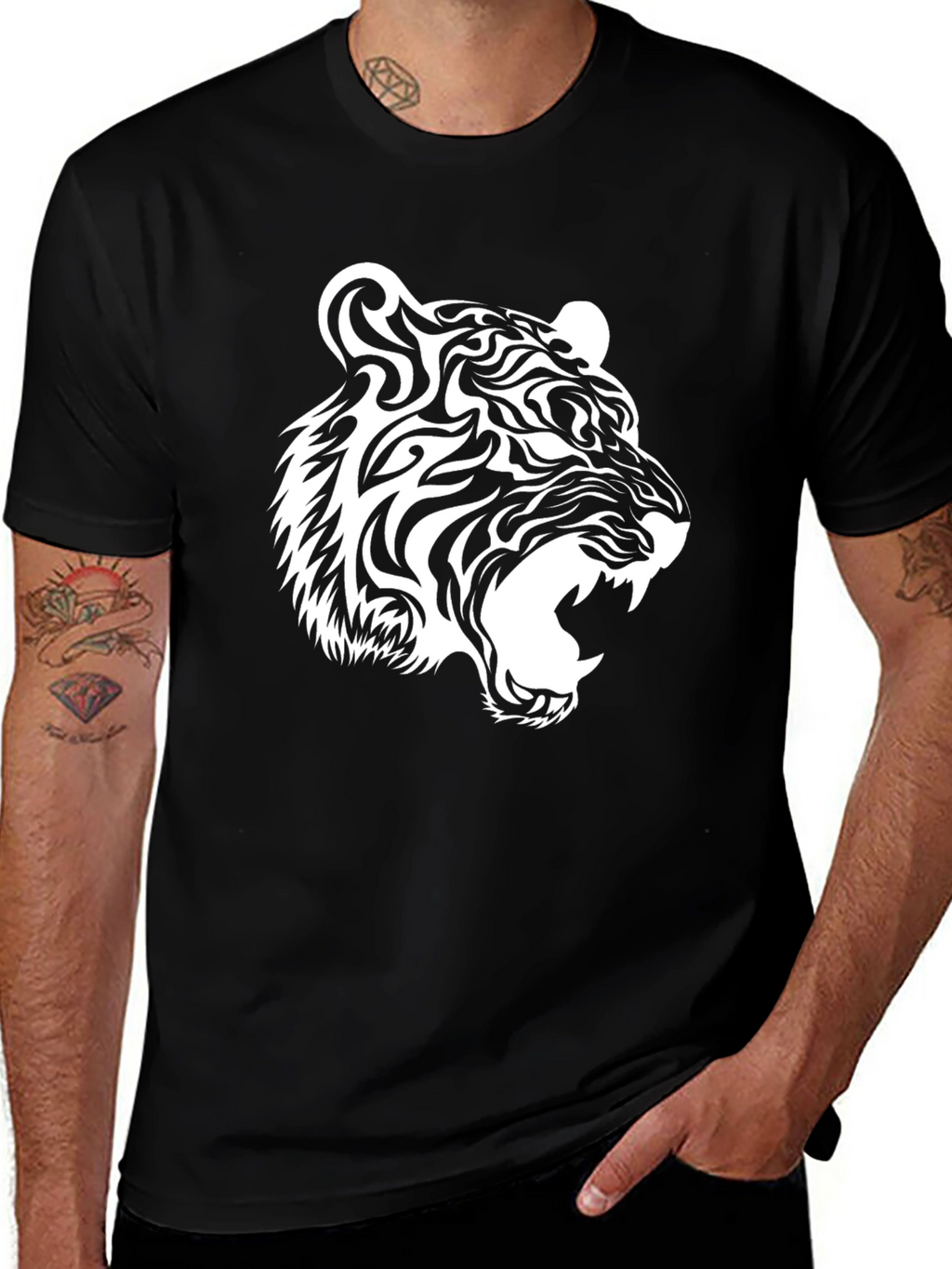 Cool Tiger Graphic Tee - Black Cotton T-Shirt