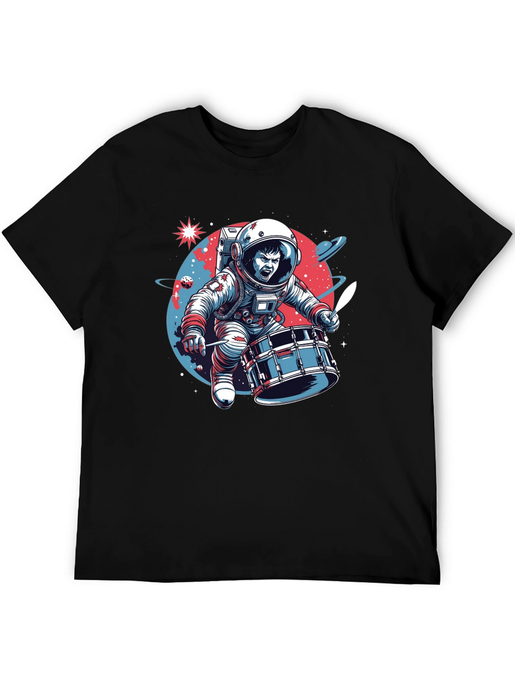 Astronaut Drummer Graphic T-Shirt - Space Band Tee