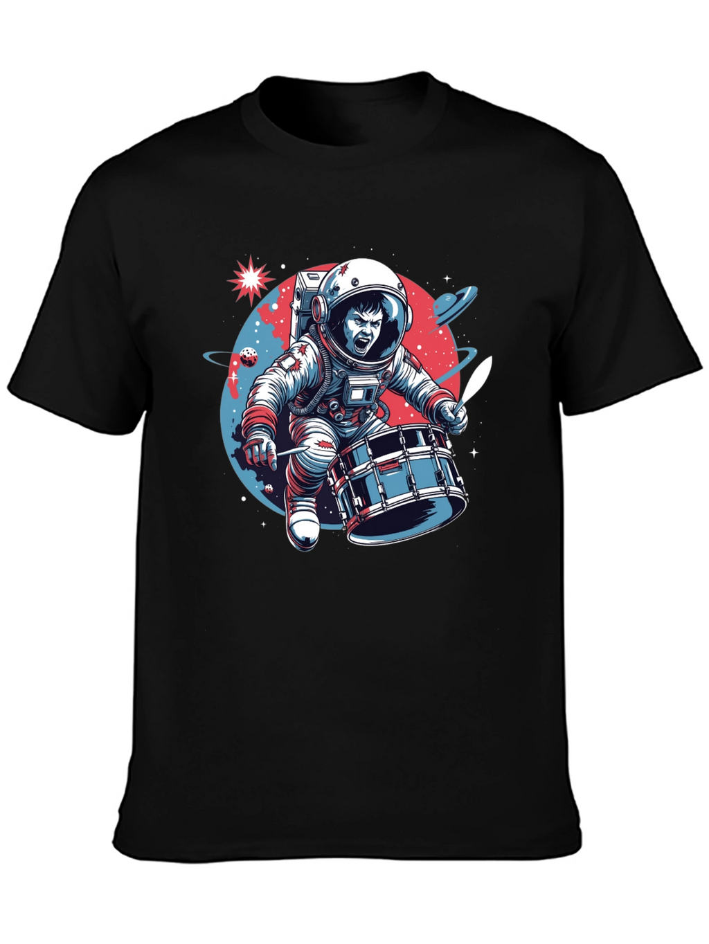 Astronaut Drummer Graphic T-Shirt - Space Band Tee