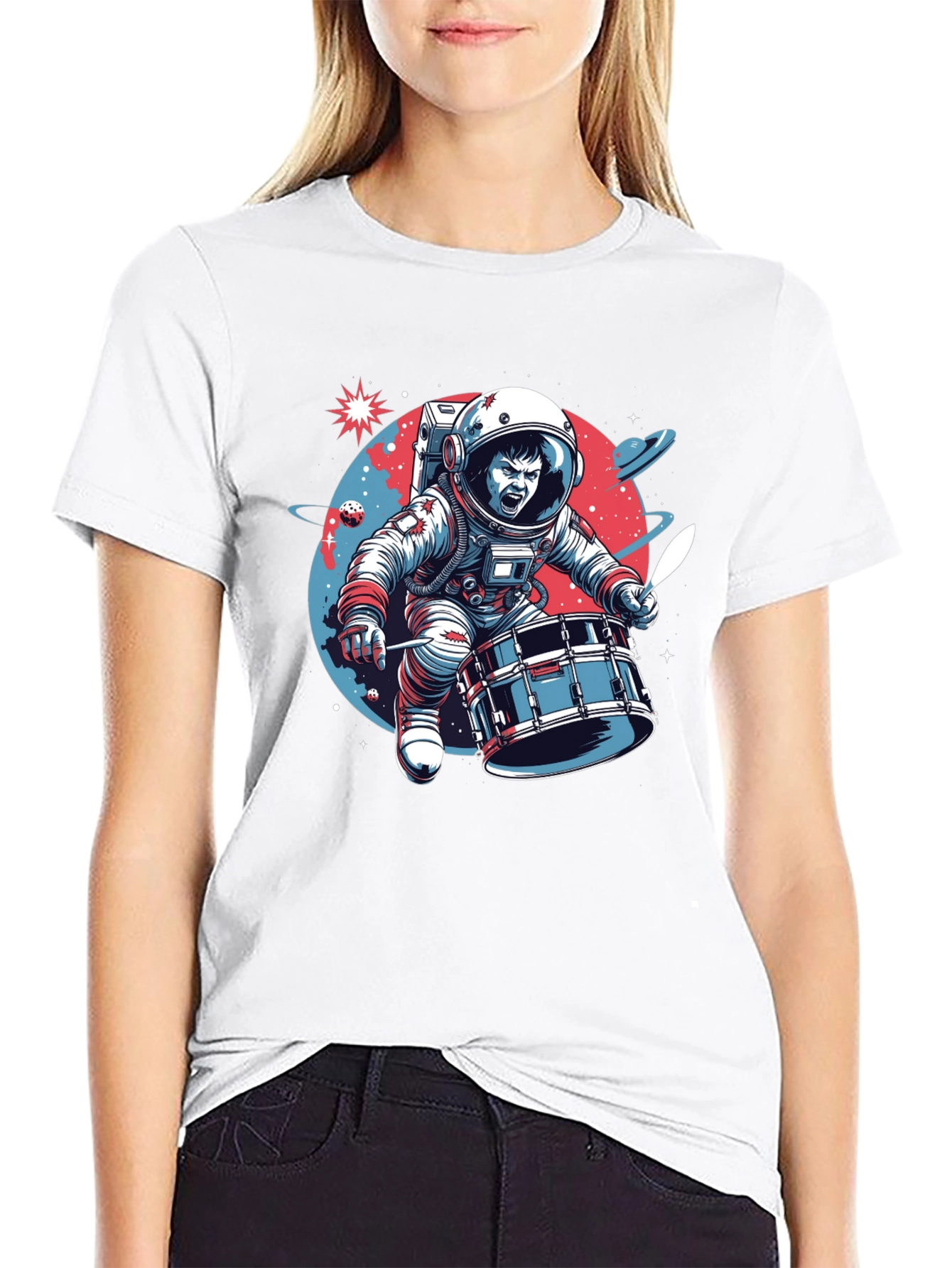 Astronaut Drummer Graphic T-Shirt - Space Band Tee