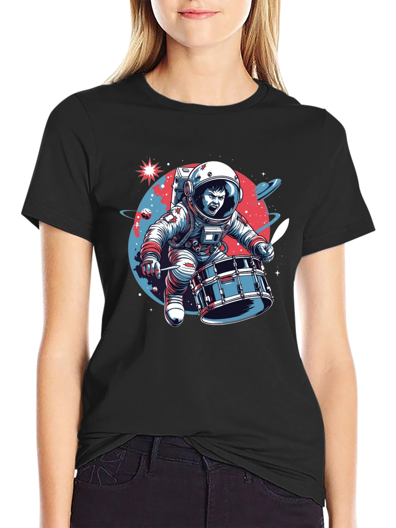 Astronaut Drummer Graphic T-Shirt - Space Band Tee