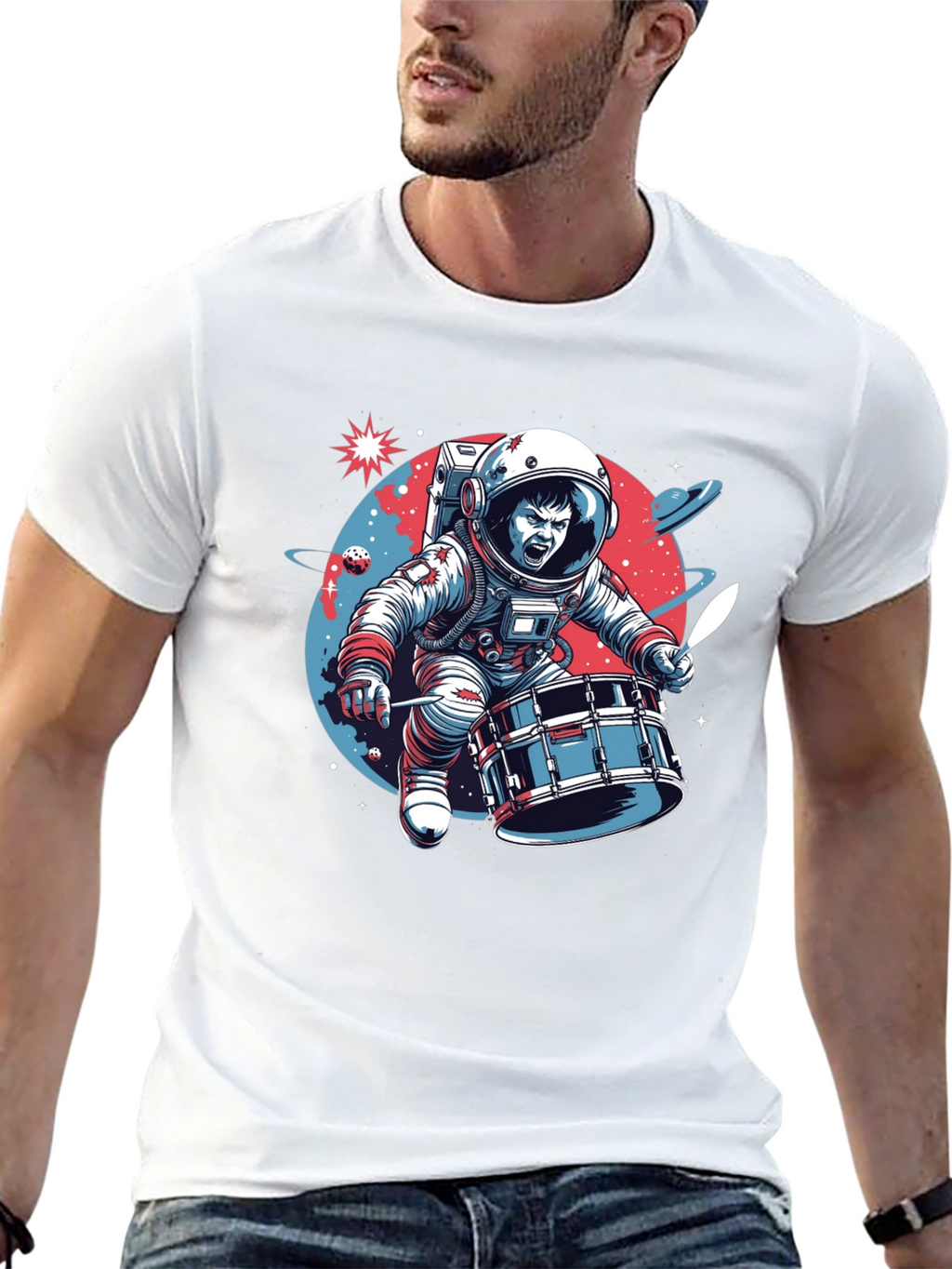 Astronaut Drummer Graphic T-Shirt - Space Band Tee