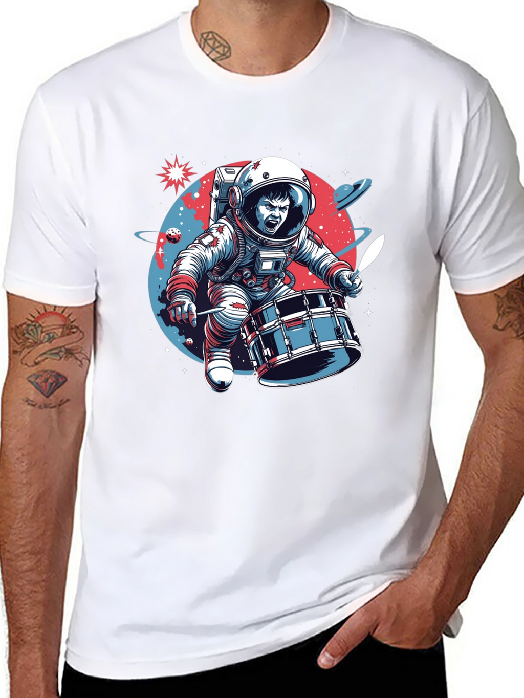 Astronaut Drummer Graphic T-Shirt - Space Band Tee