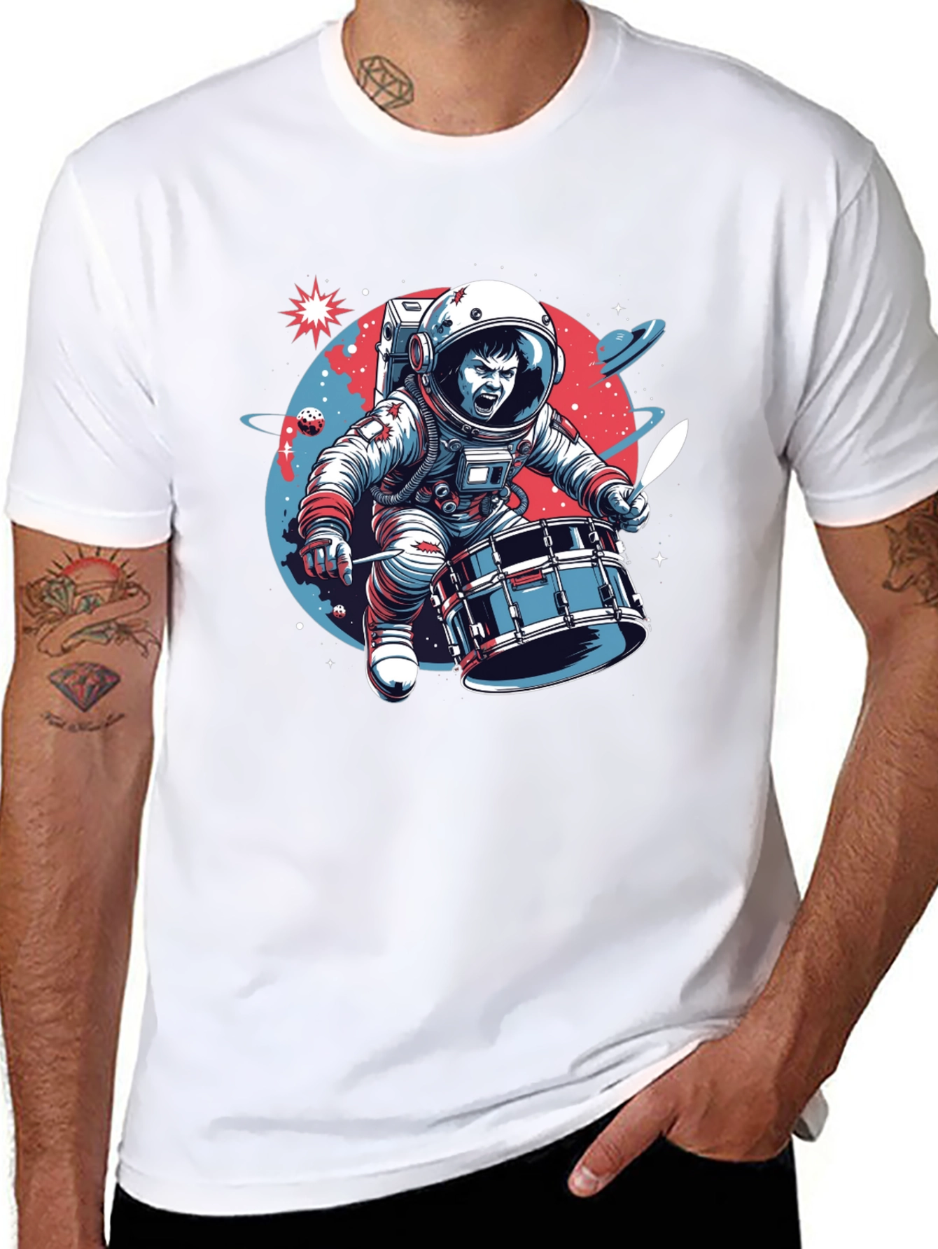 Astronaut Drummer Graphic T-Shirt - Space Band Tee