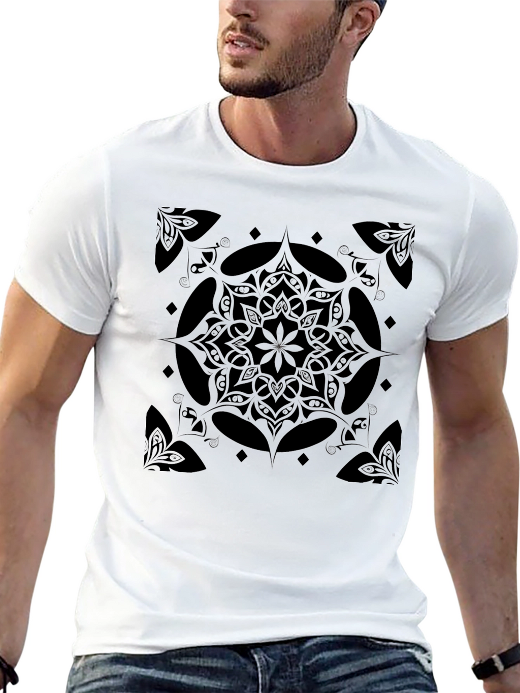 Black Mandala Graphic Print Crew Neck T-Shirt
