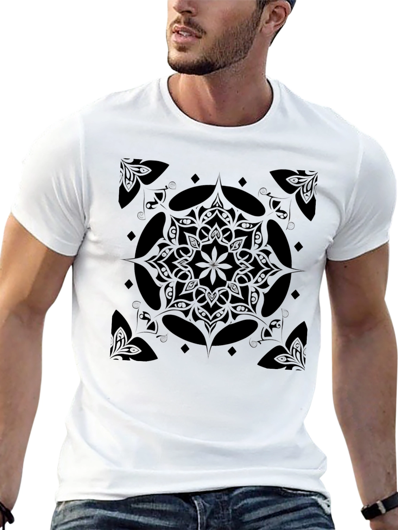 Black Mandala Graphic Print Crew Neck T-Shirt
