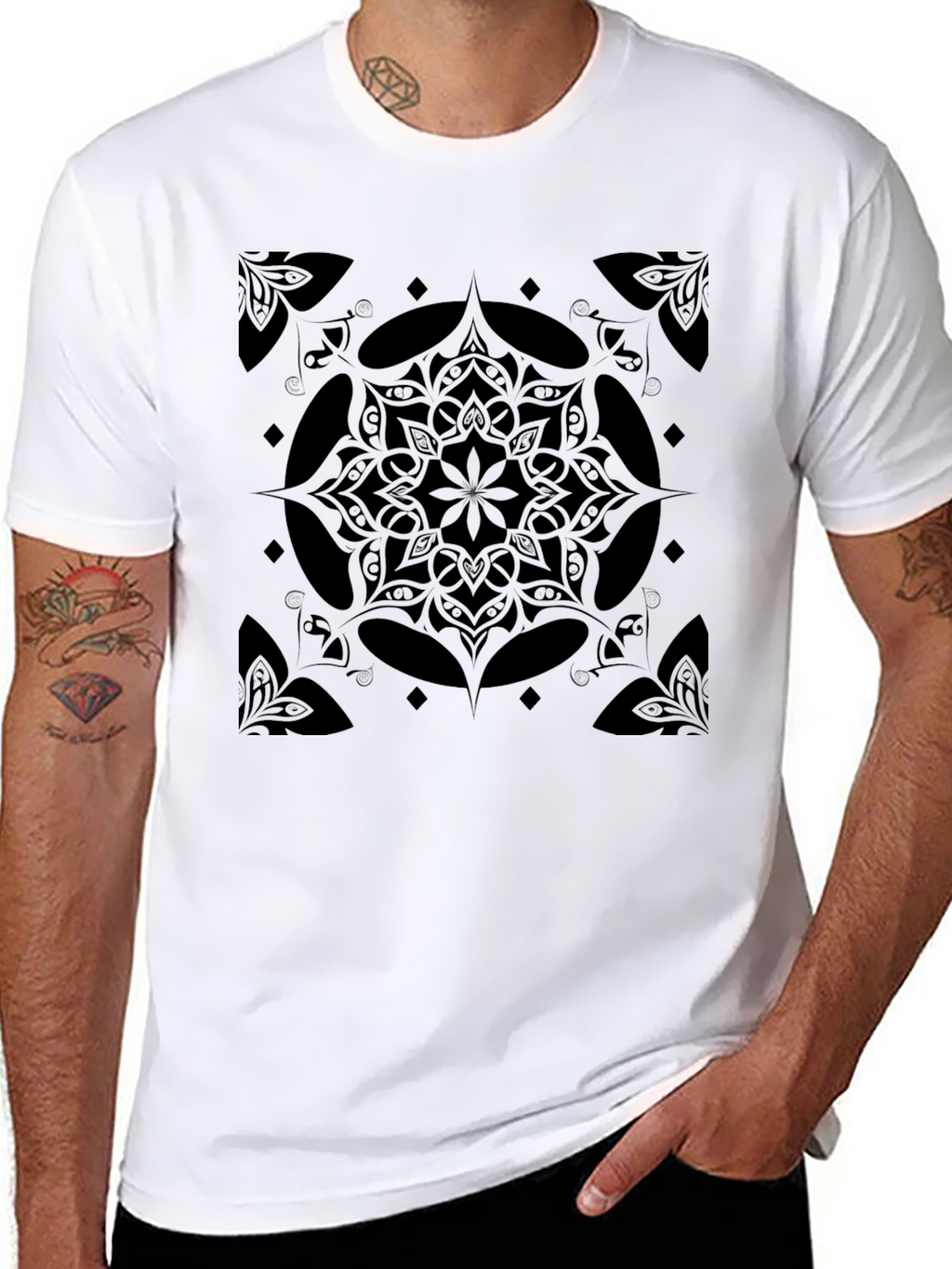 Black Mandala Graphic Print Crew Neck T-Shirt