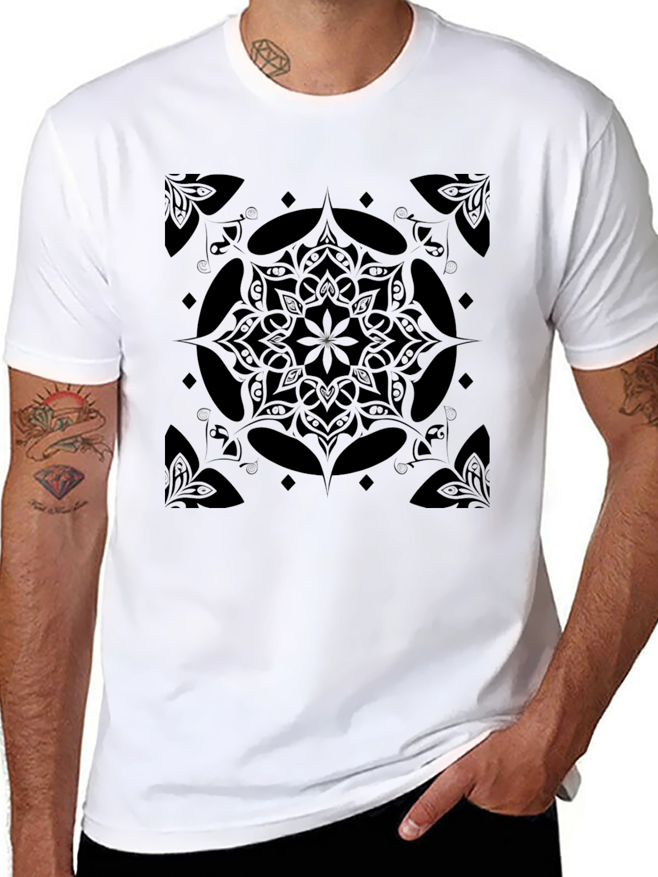Black Mandala Graphic Print Crew Neck T-Shirt
