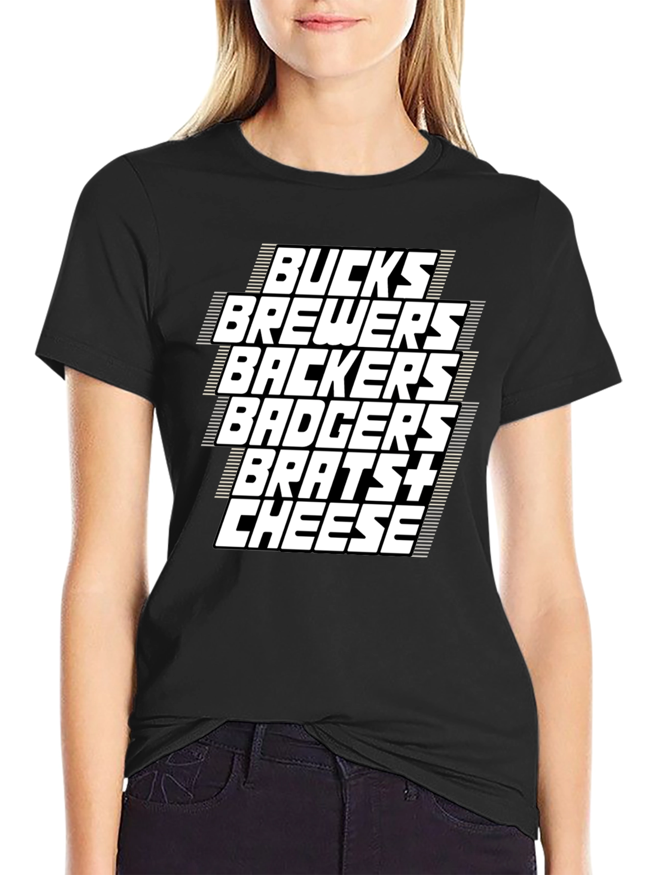 Wisconsin Sports Fan T-Shirt - Bucks Brewers Badgers Brats Cheese