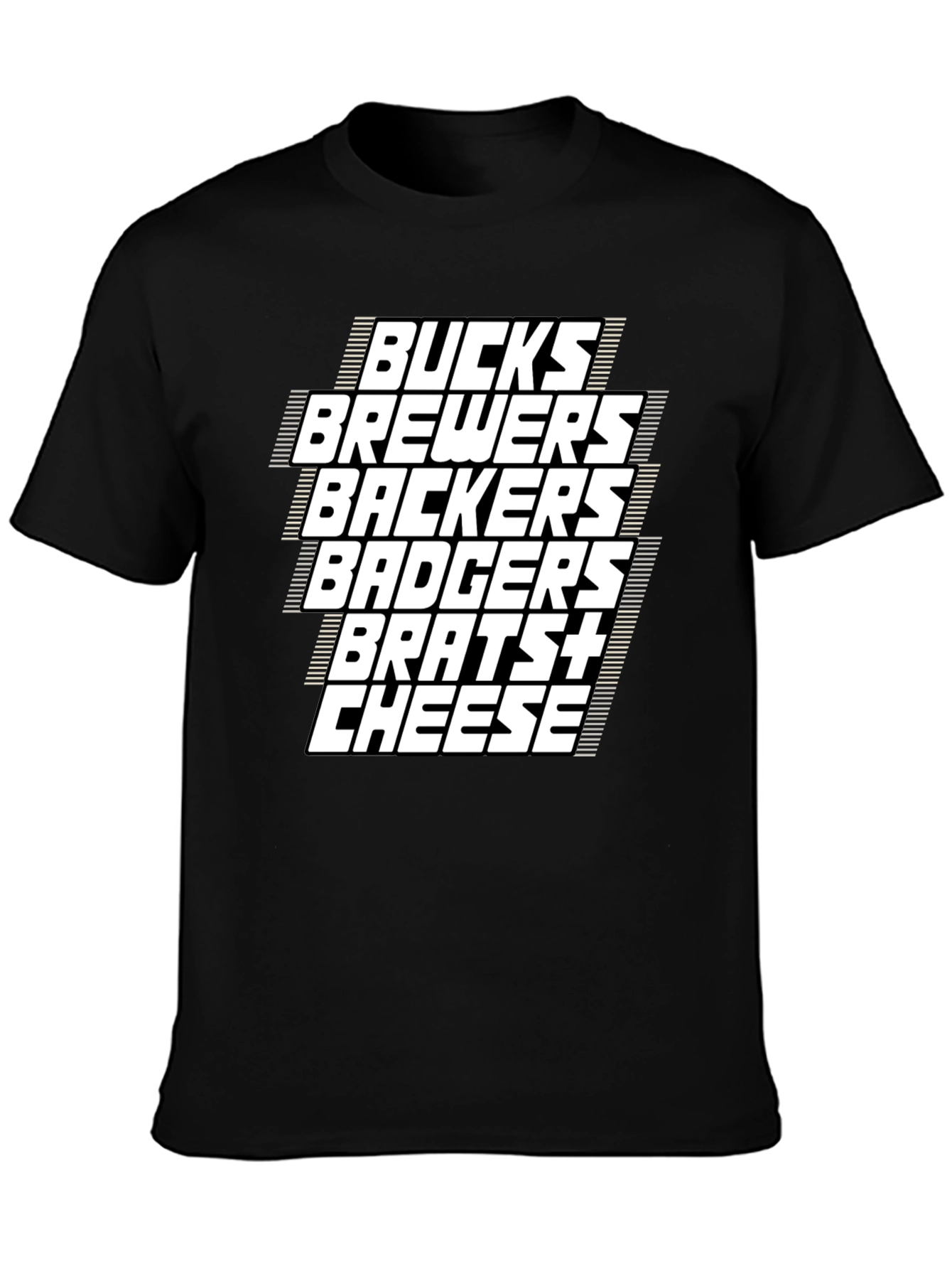Wisconsin Sports Fan T-Shirt - Bucks Brewers Badgers Brats Cheese