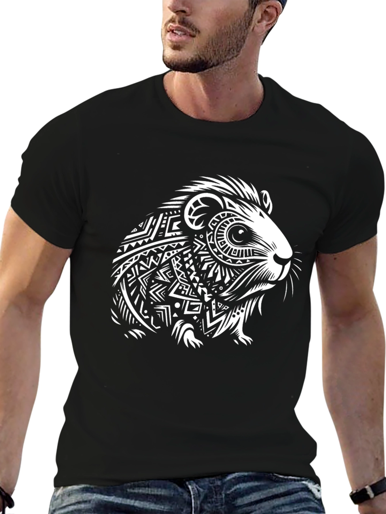 Guinea Pig Tribal Art Print Black T-Shirt