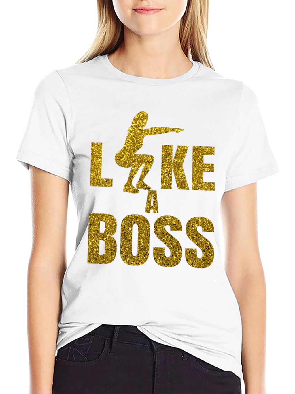 Squat Like A Boss Gold Glitter Graphic Tee