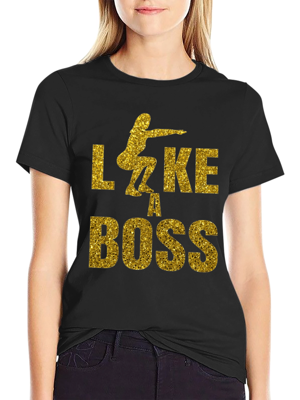 Squat Like A Boss Gold Glitter Graphic Tee