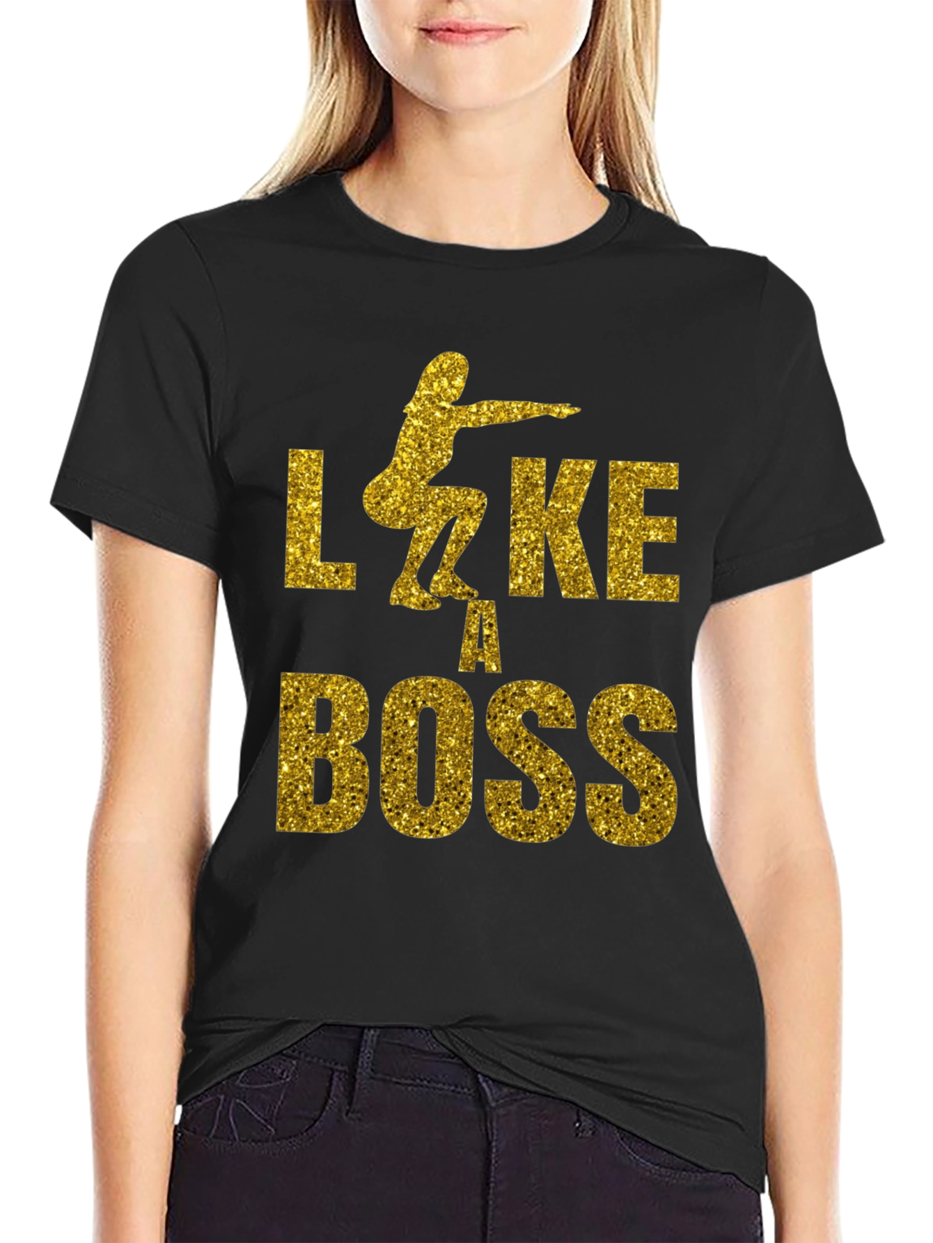 Squat Like A Boss Gold Glitter Graphic Tee