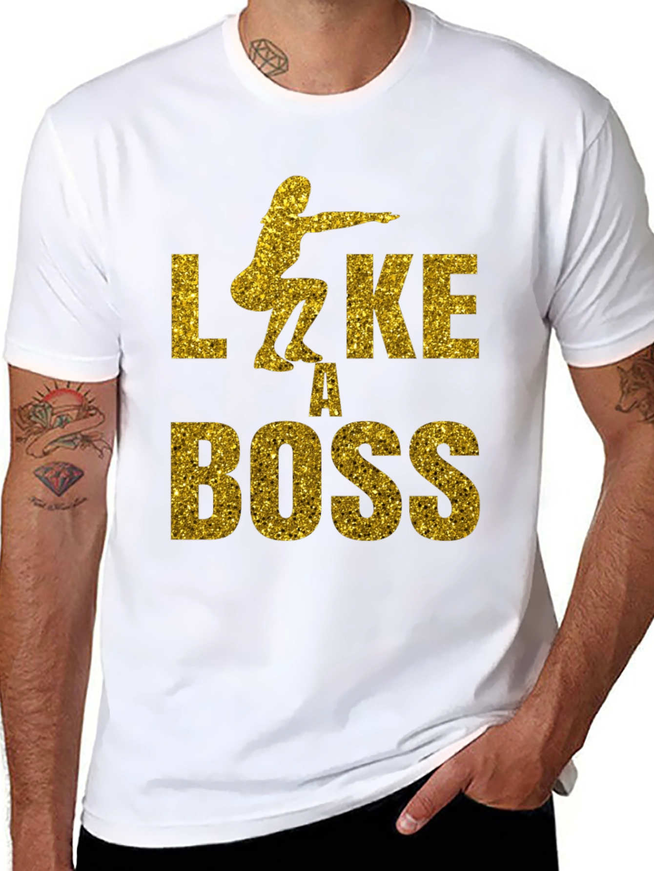 Squat Like A Boss Gold Glitter Graphic Tee