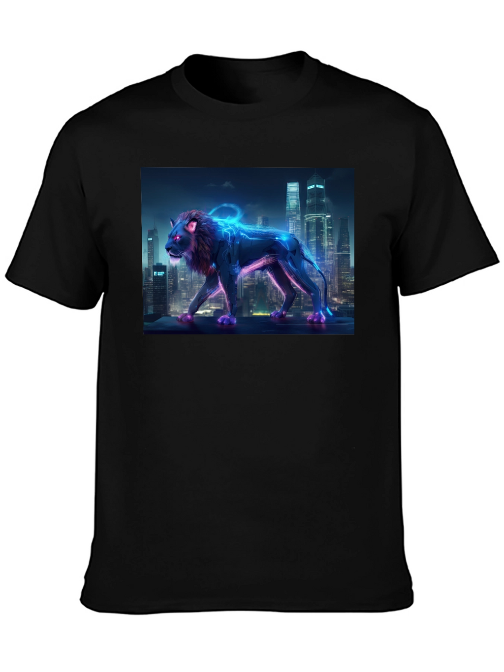 Cyberpunk Lion Graphic Tee - Urban Style