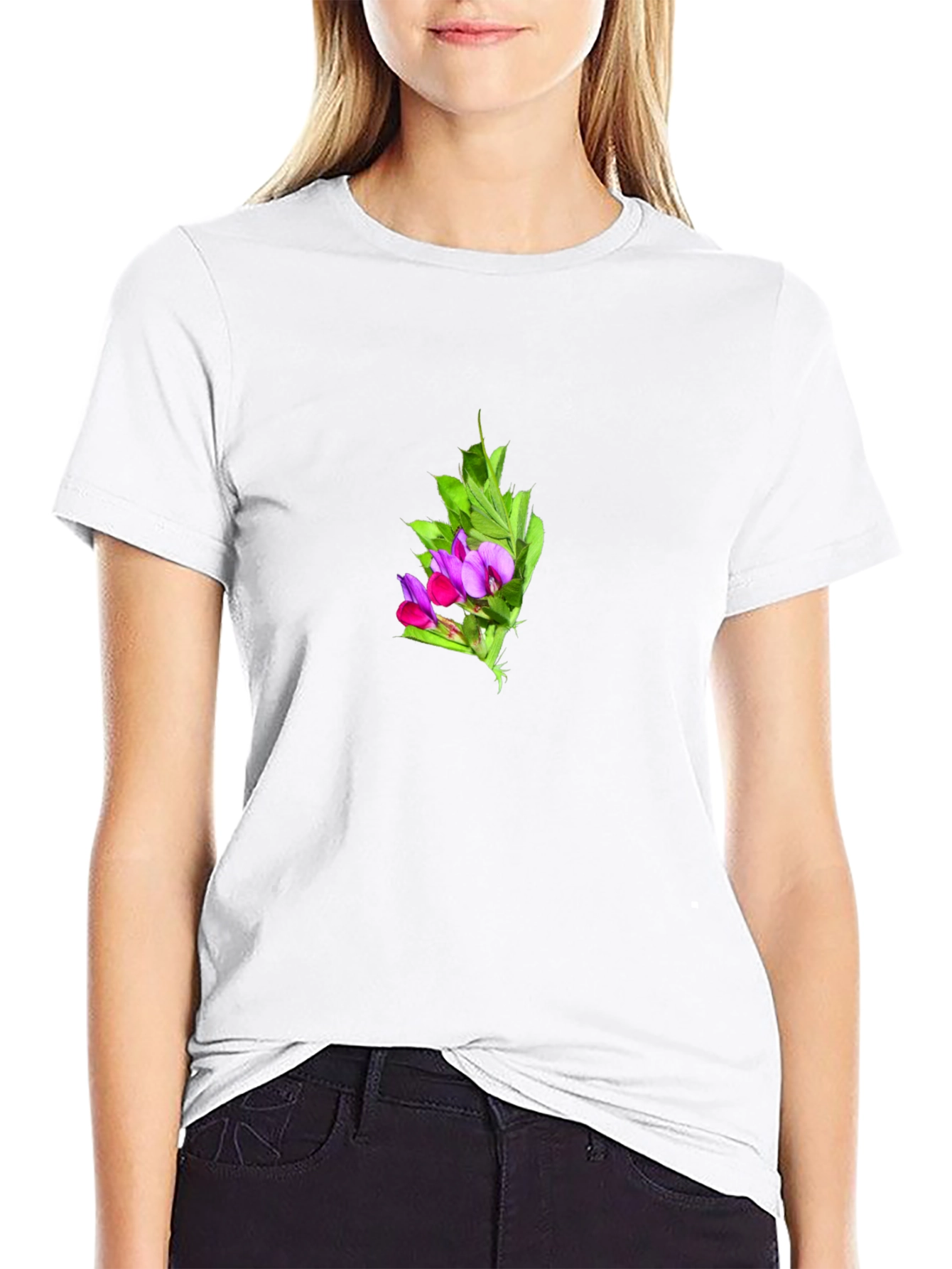 Floral Print Black Tee - Soft & Stylish