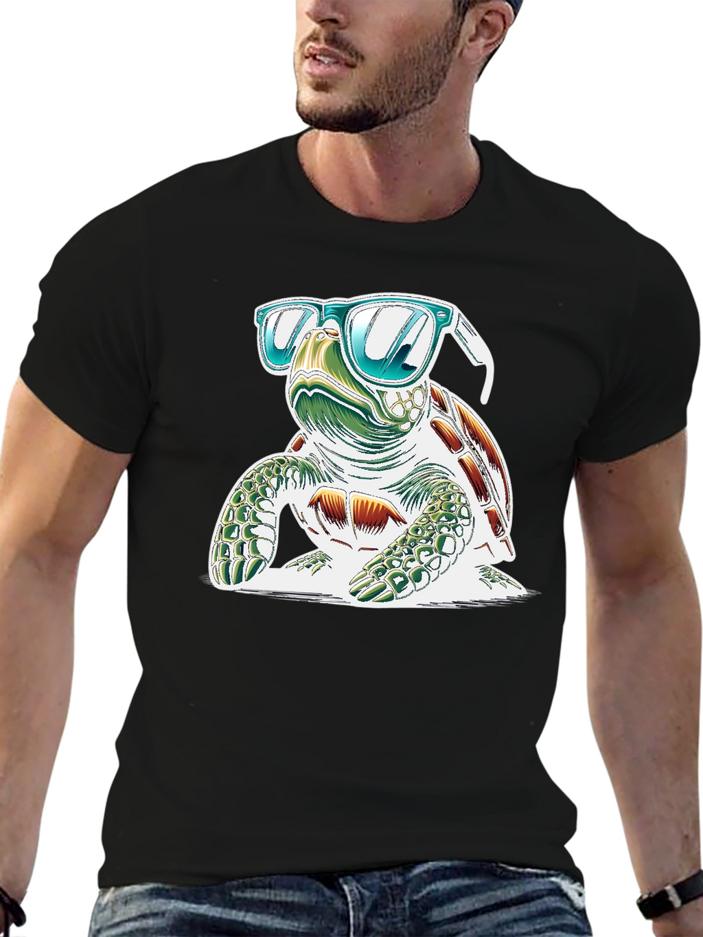 Cool Turtle Graphic T-Shirt - Black Casual Tee