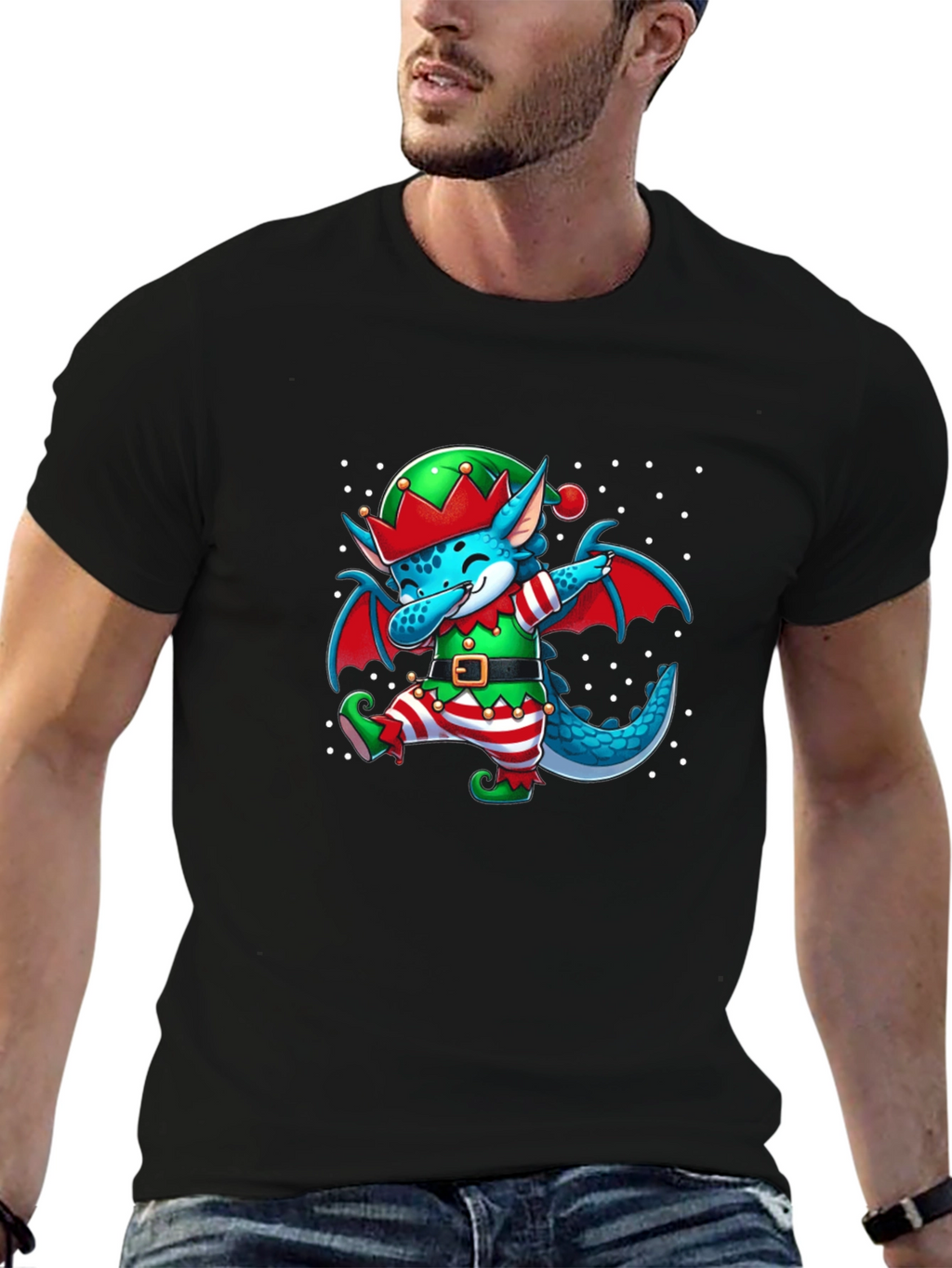 Elf Dragon Dabbing Christmas T-Shirt