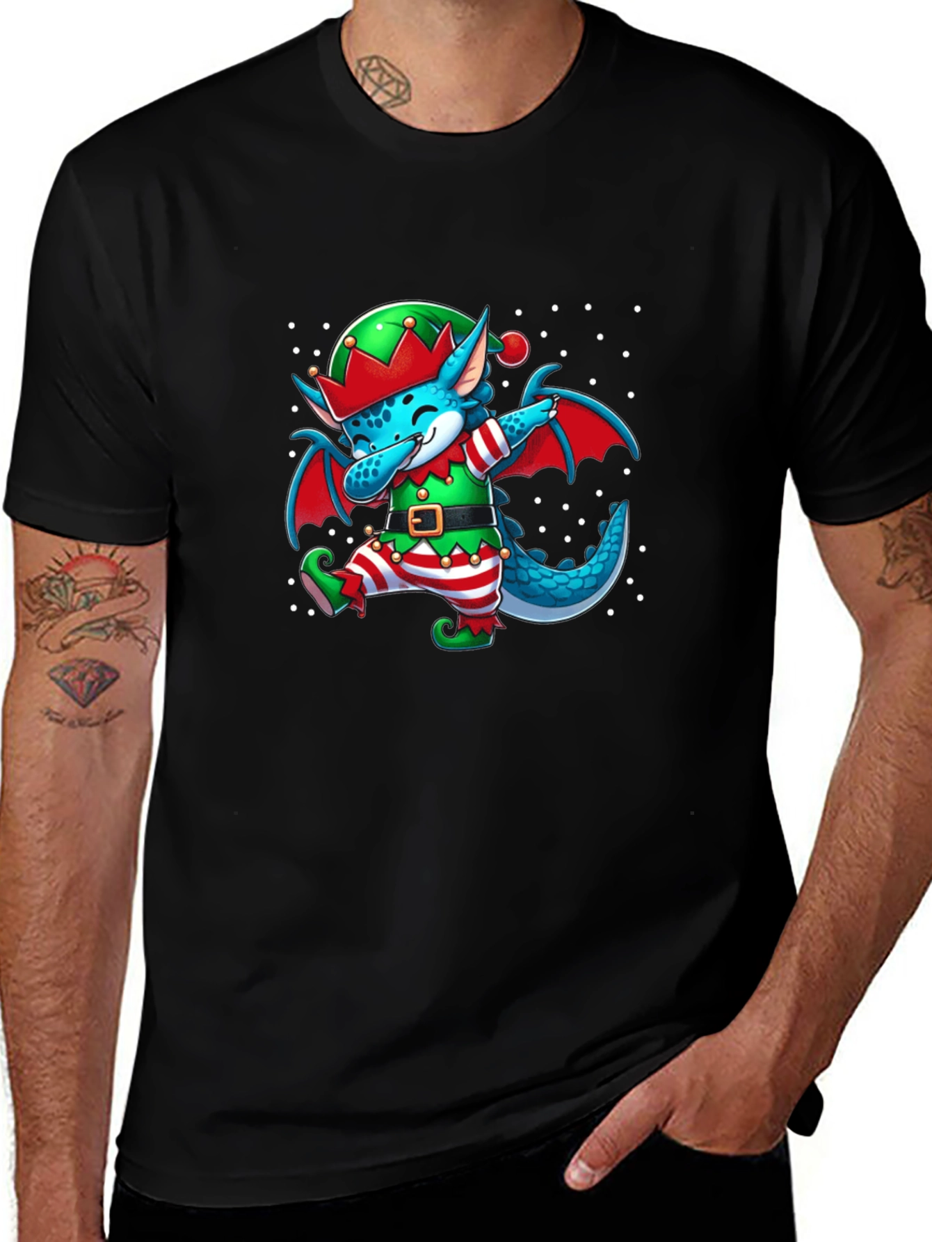Elf Dragon Dabbing Christmas T-Shirt
