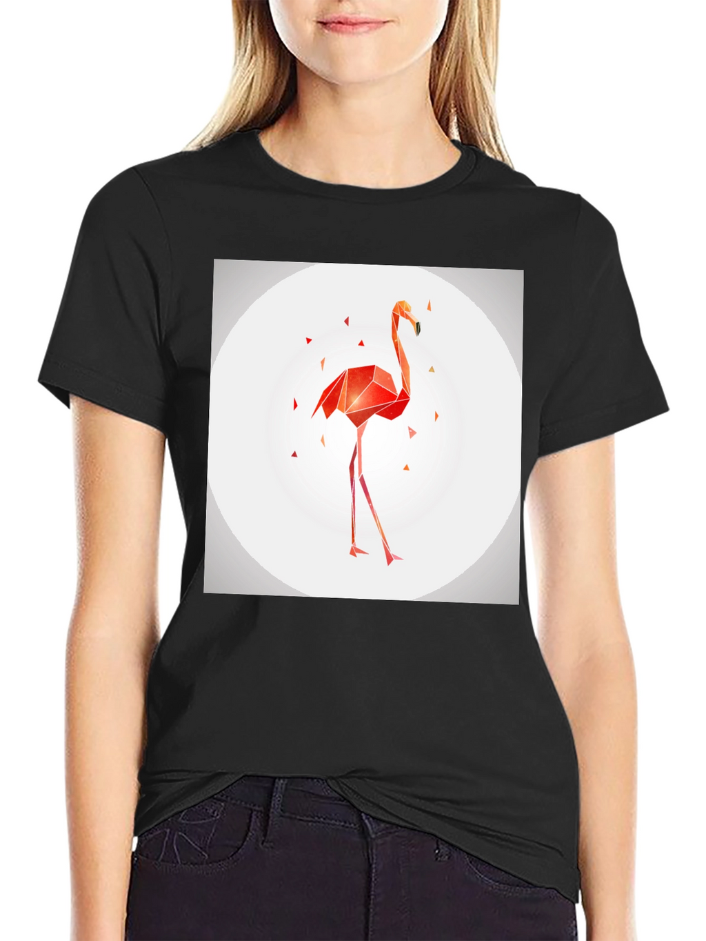 Geometric Flamingo Graphic Tee - Modern Black T-Shirt