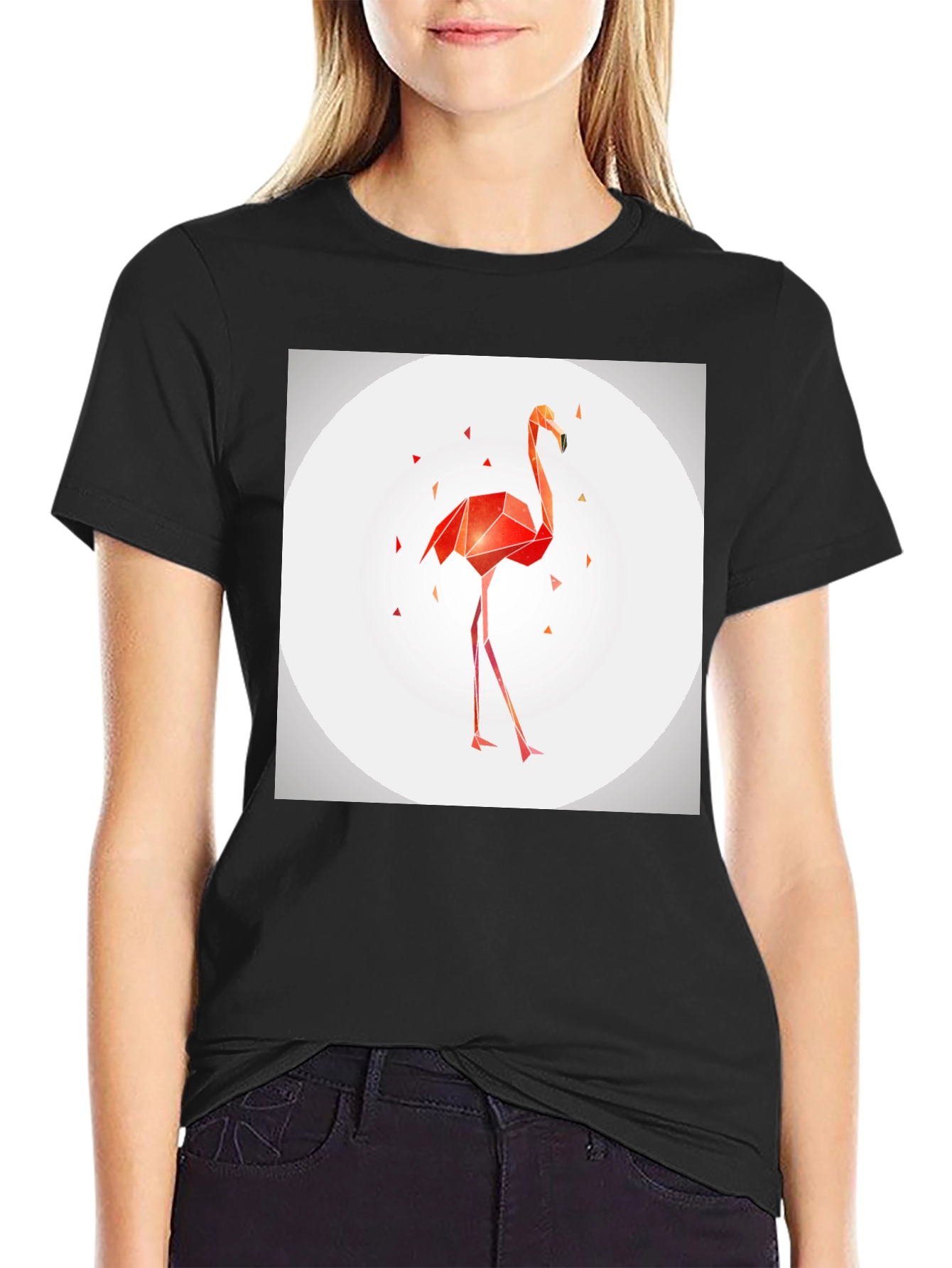 Geometric Flamingo Graphic Tee - Modern Black T-Shirt