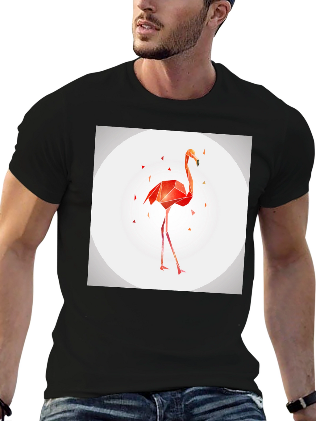 Geometric Flamingo Graphic Tee - Modern Black T-Shirt