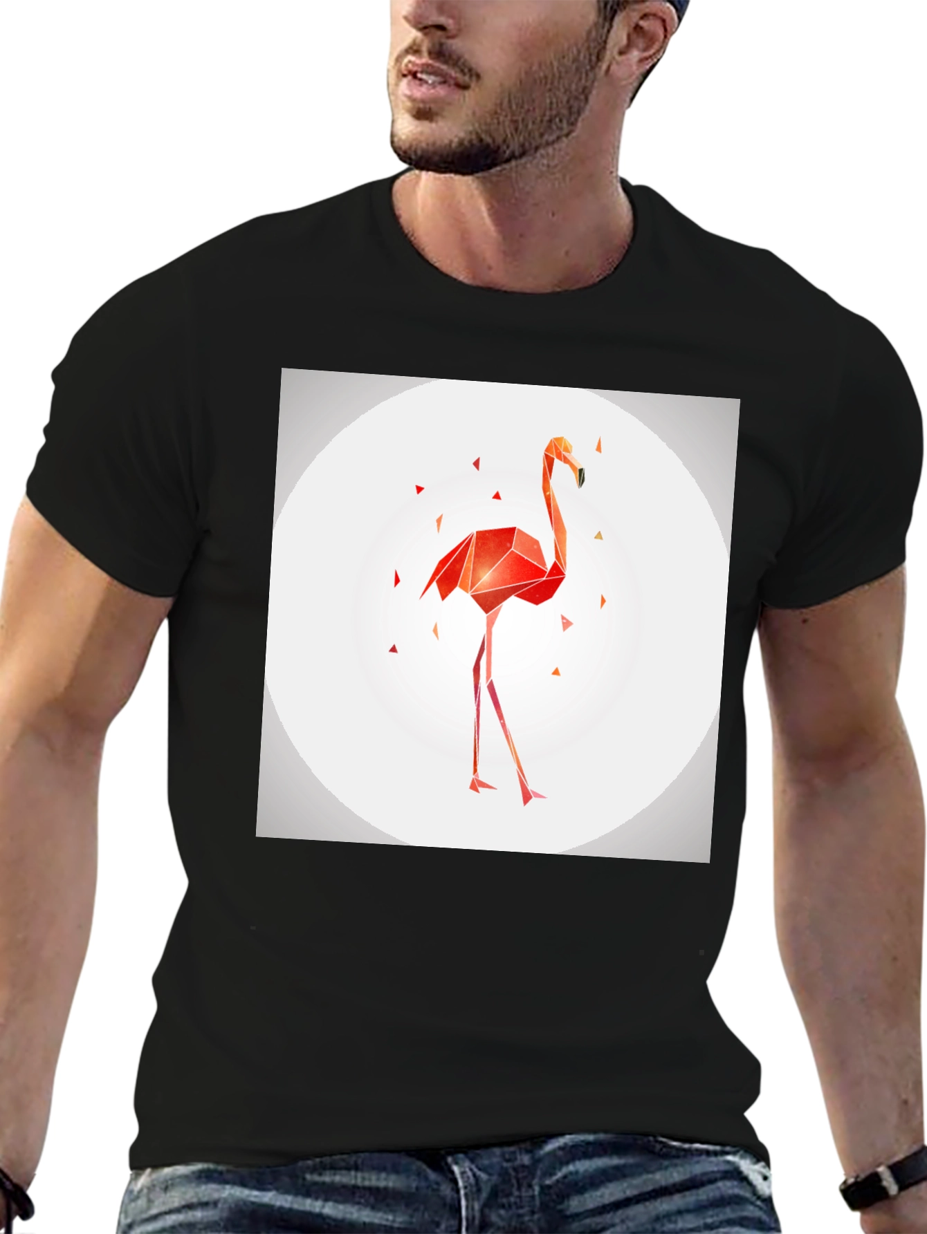 Geometric Flamingo Graphic Tee - Modern Black T-Shirt