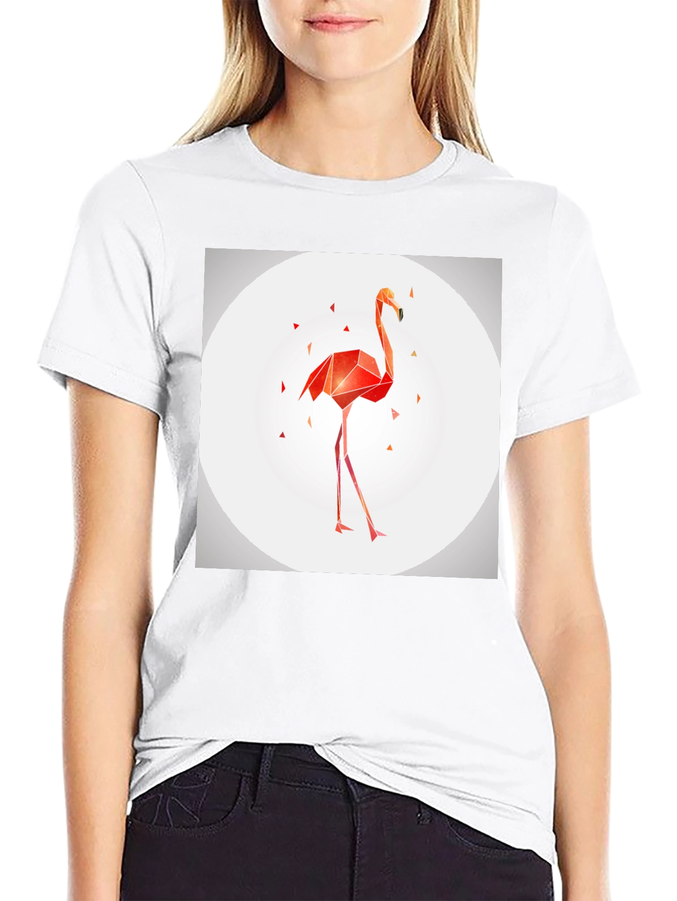 Geometric Flamingo Graphic Tee - Modern Black T-Shirt