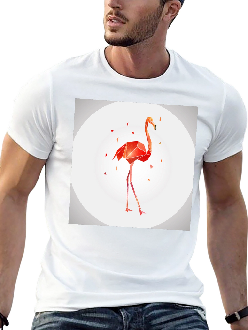 Geometric Flamingo Graphic Tee - Modern Black T-Shirt