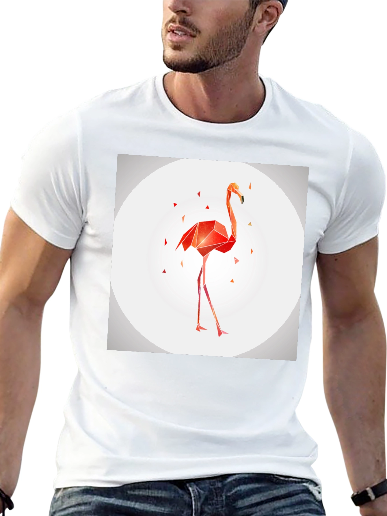 Geometric Flamingo Graphic Tee - Modern Black T-Shirt