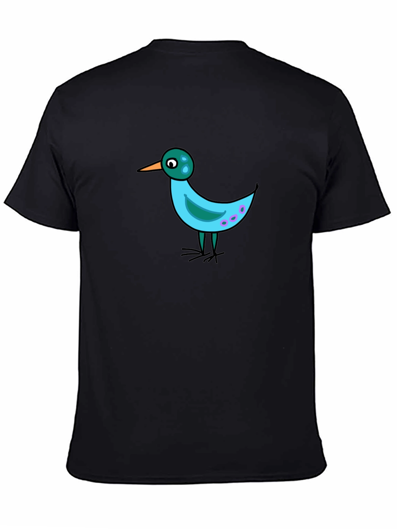 Whimsical Bird Graphic Tee - Black Casual Shirt