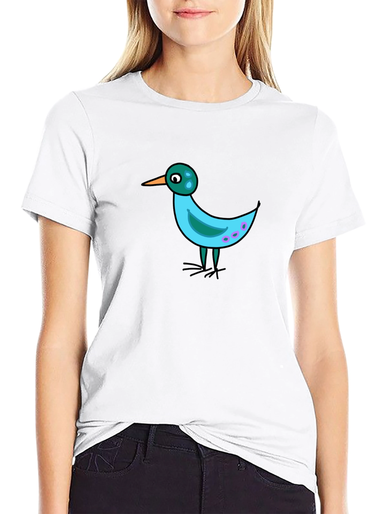 Whimsical Bird Graphic Tee - Black Casual Shirt