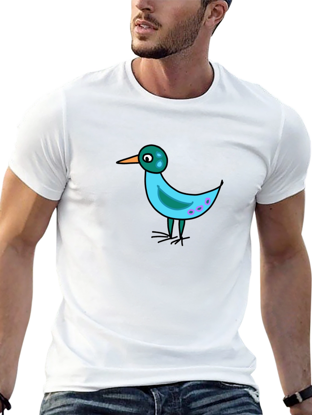 Whimsical Bird Graphic Tee - Black Casual Shirt