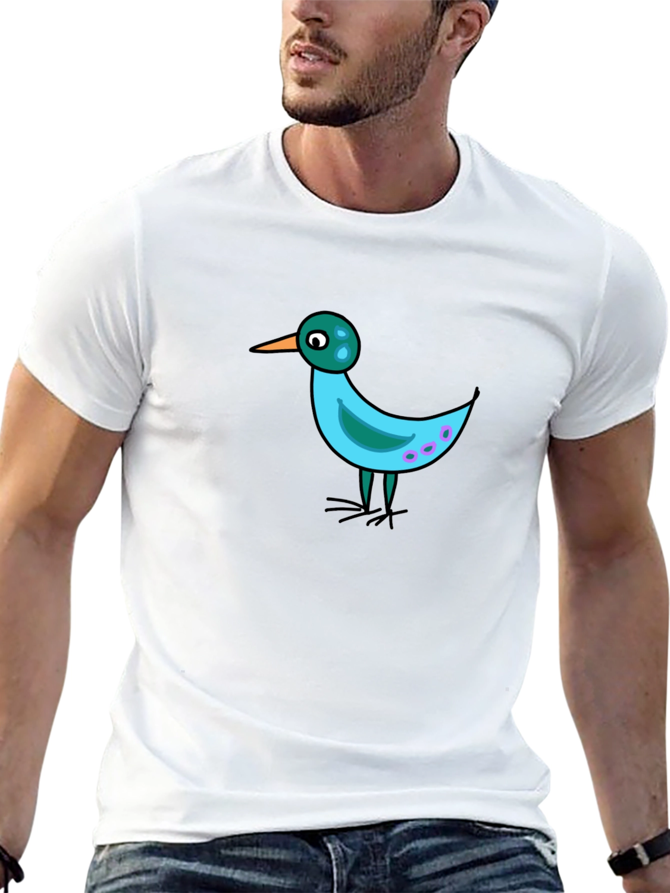 Whimsical Bird Graphic Tee - Black Casual Shirt