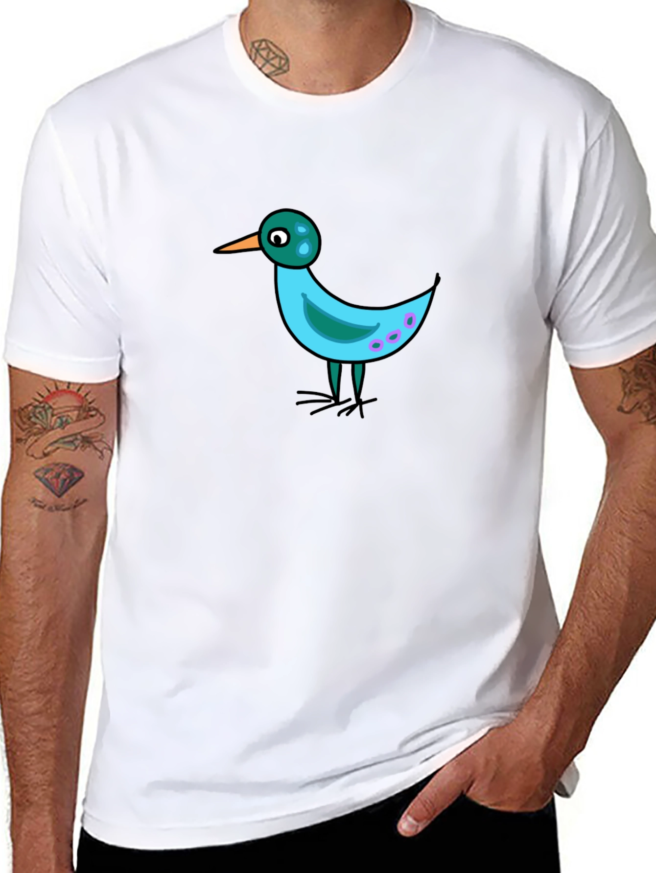 Whimsical Bird Graphic Tee - Black Casual Shirt