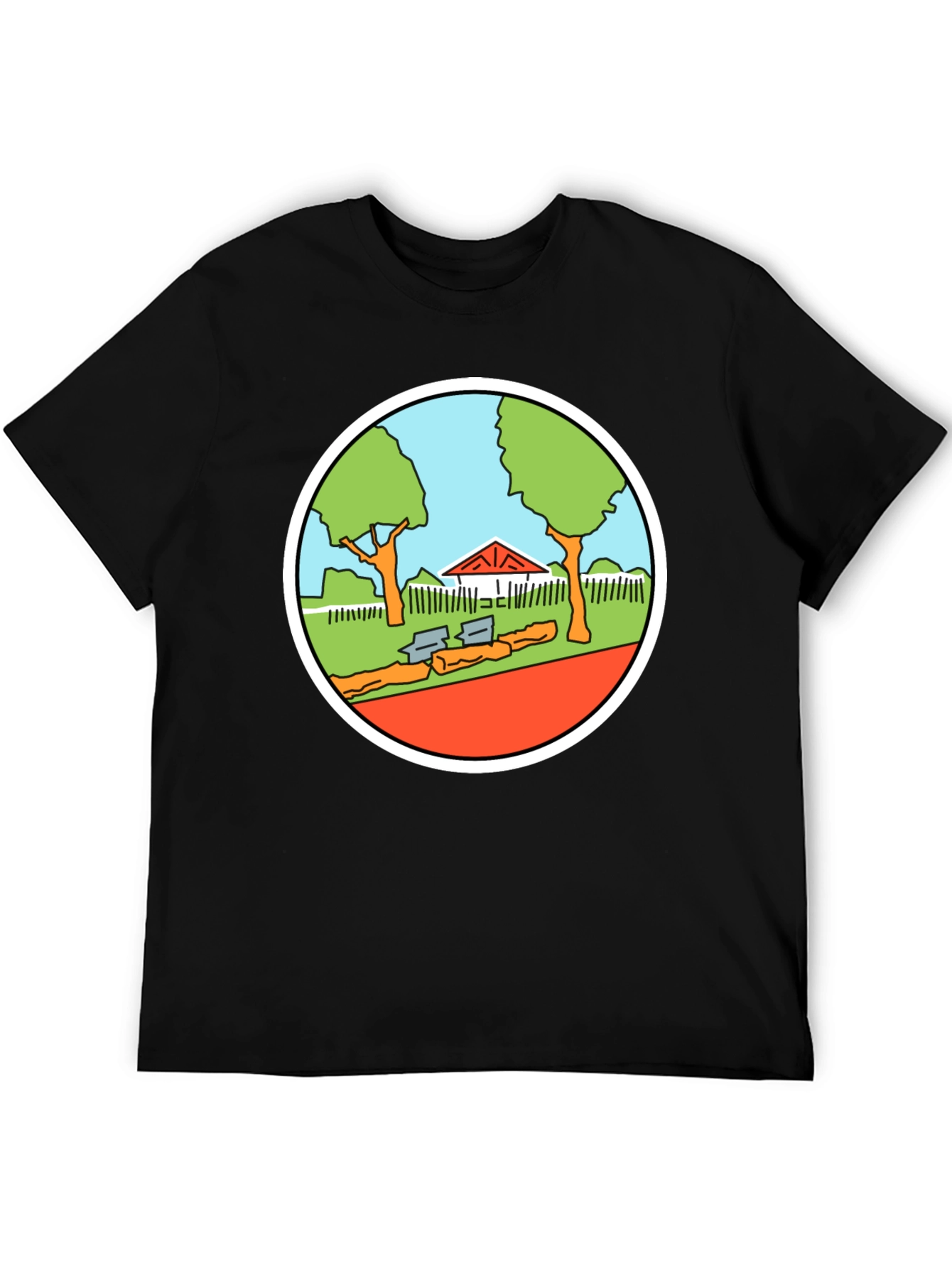 Cartoon Park Graphic Tee - Black Cotton T-Shirt