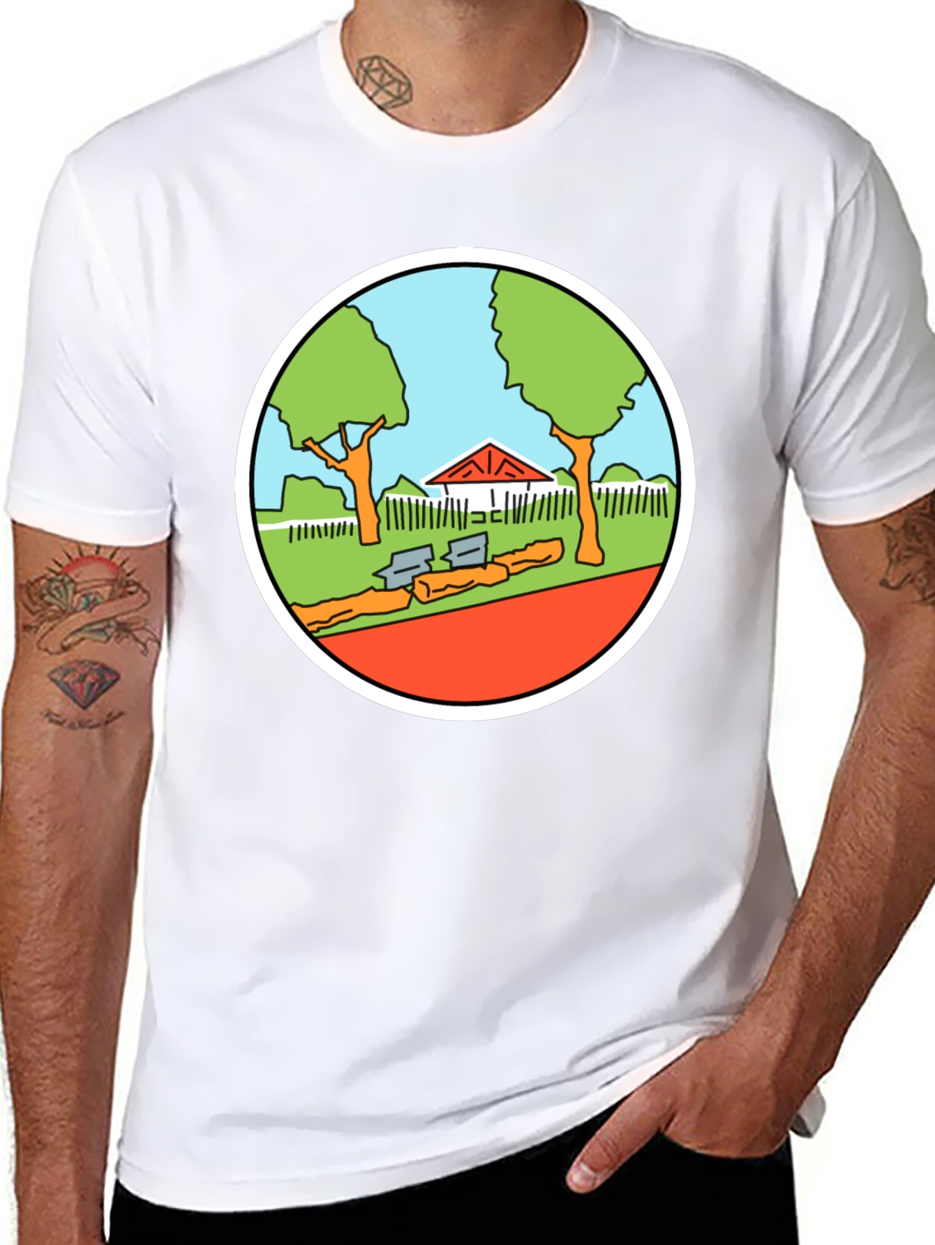 Cartoon Park Graphic Tee - Black Cotton T-Shirt