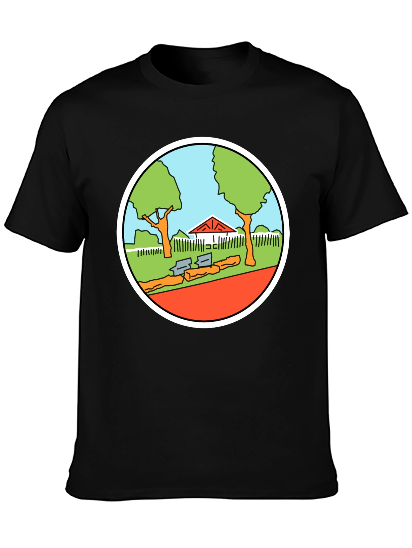 Cartoon Park Graphic Tee - Black Cotton T-Shirt