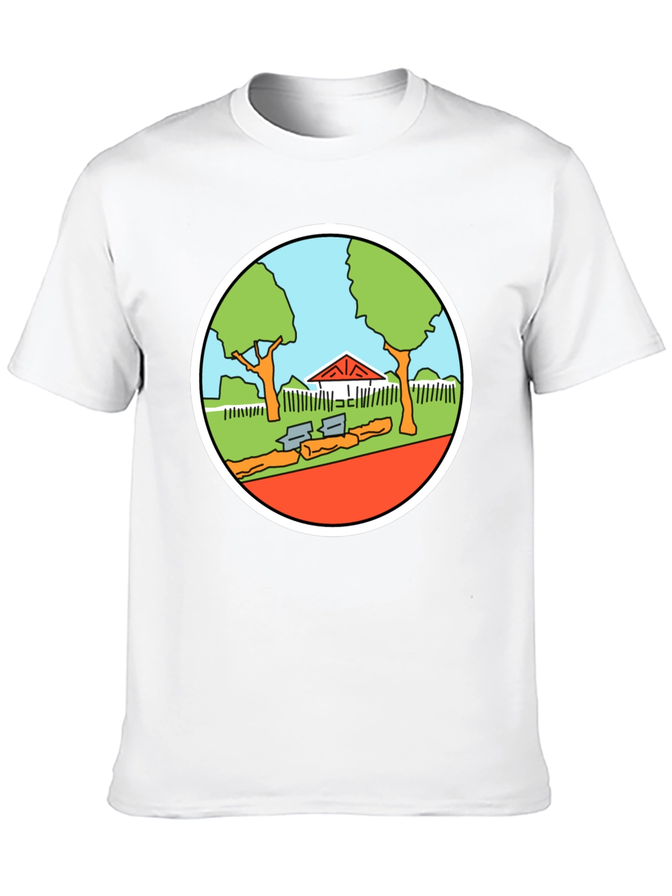 Cartoon Park Graphic Tee - Black Cotton T-Shirt