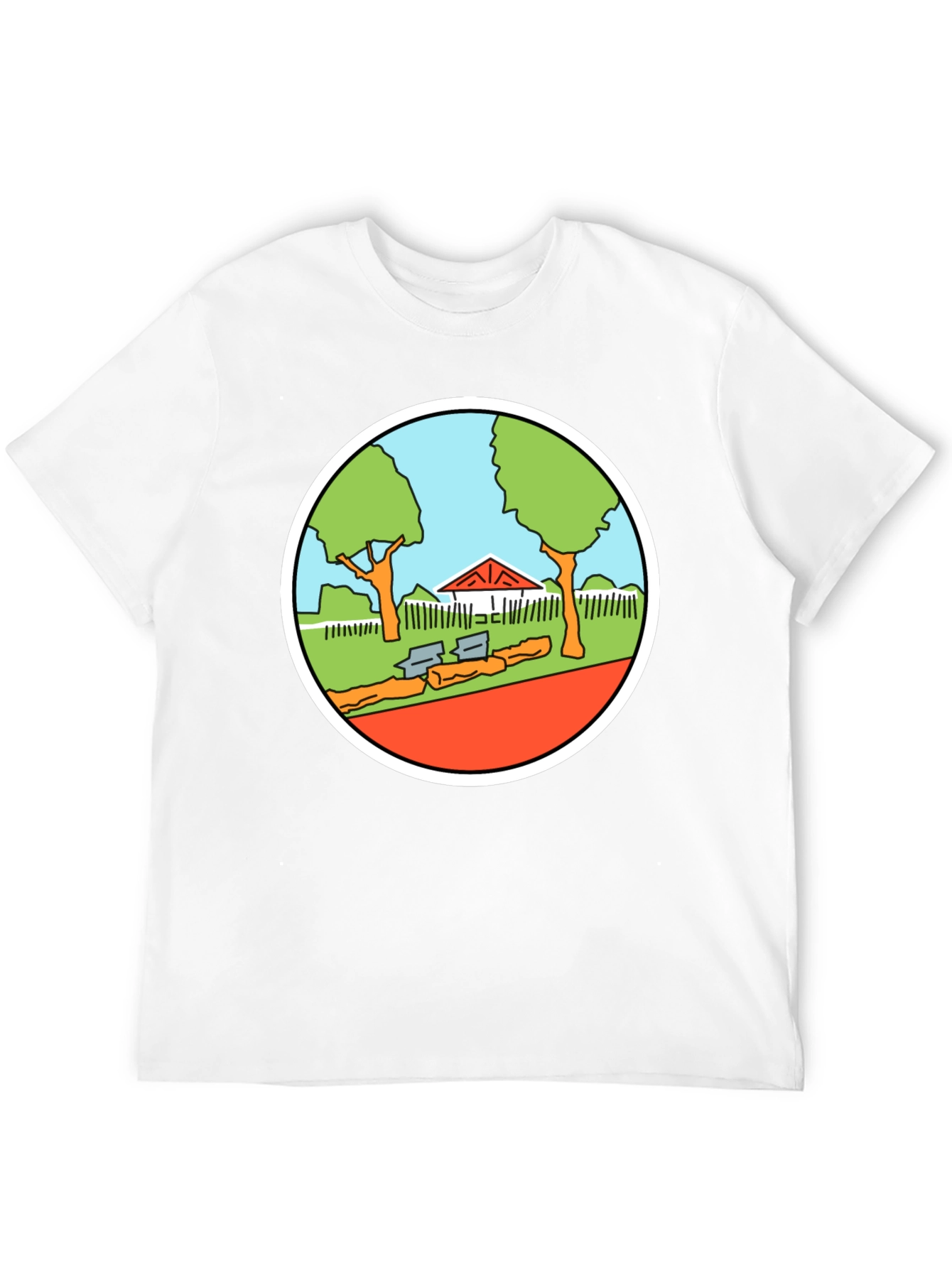Cartoon Park Graphic Tee - Black Cotton T-Shirt