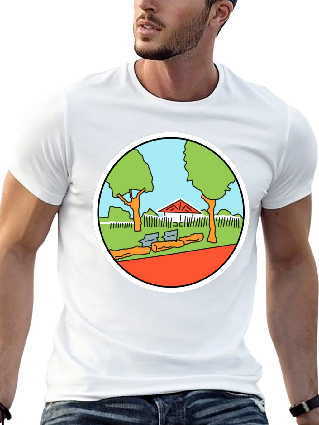 Cartoon Park Graphic Tee - Black Cotton T-Shirt