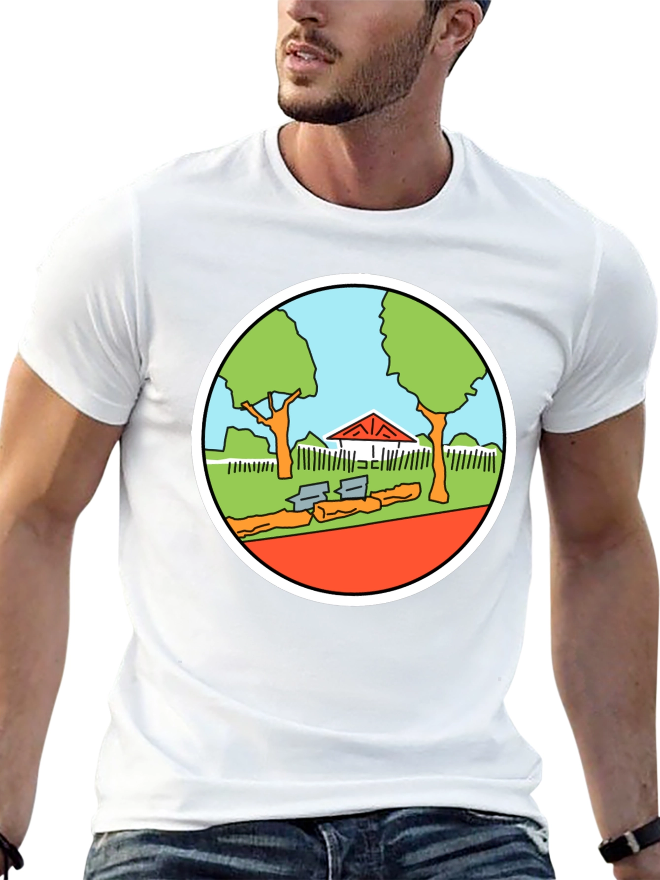 Cartoon Park Graphic Tee - Black Cotton T-Shirt