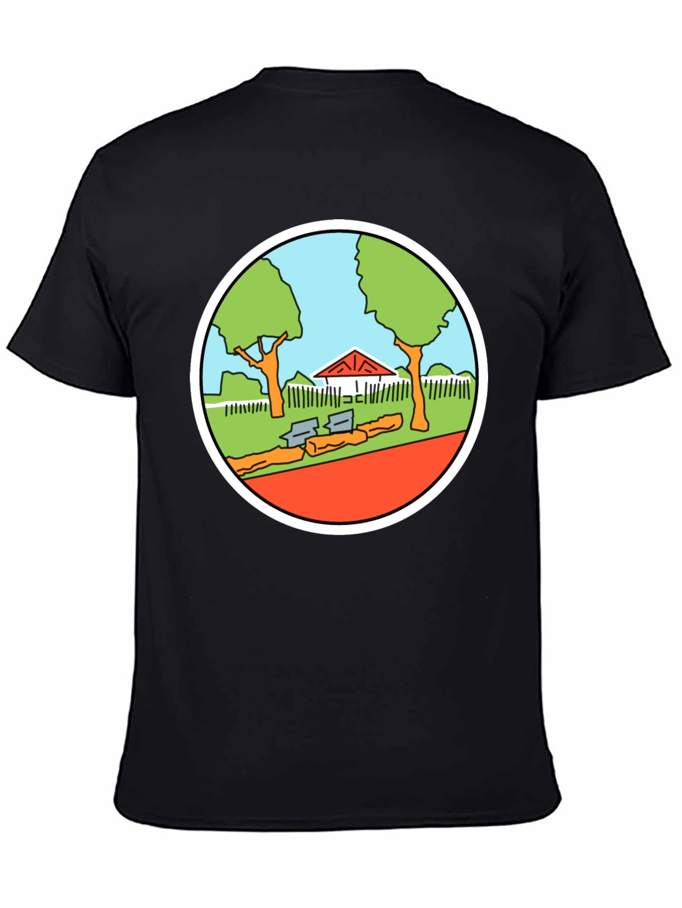 Cartoon Park Graphic Tee - Black Cotton T-Shirt