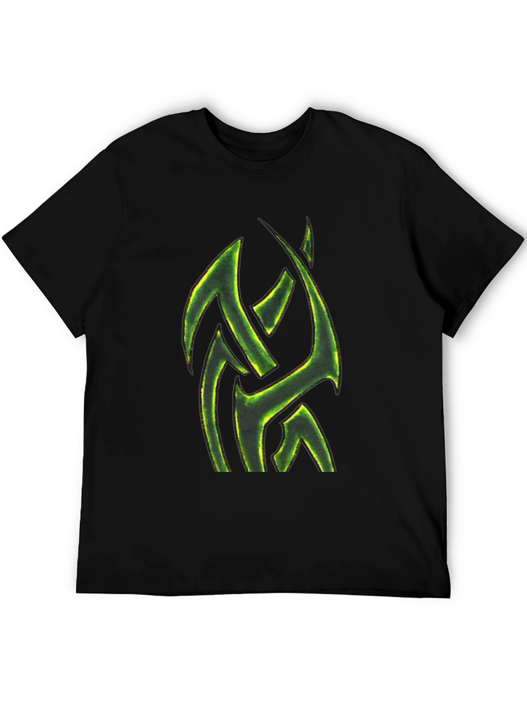 Mens Black T-Shirt with Green Tribal Design