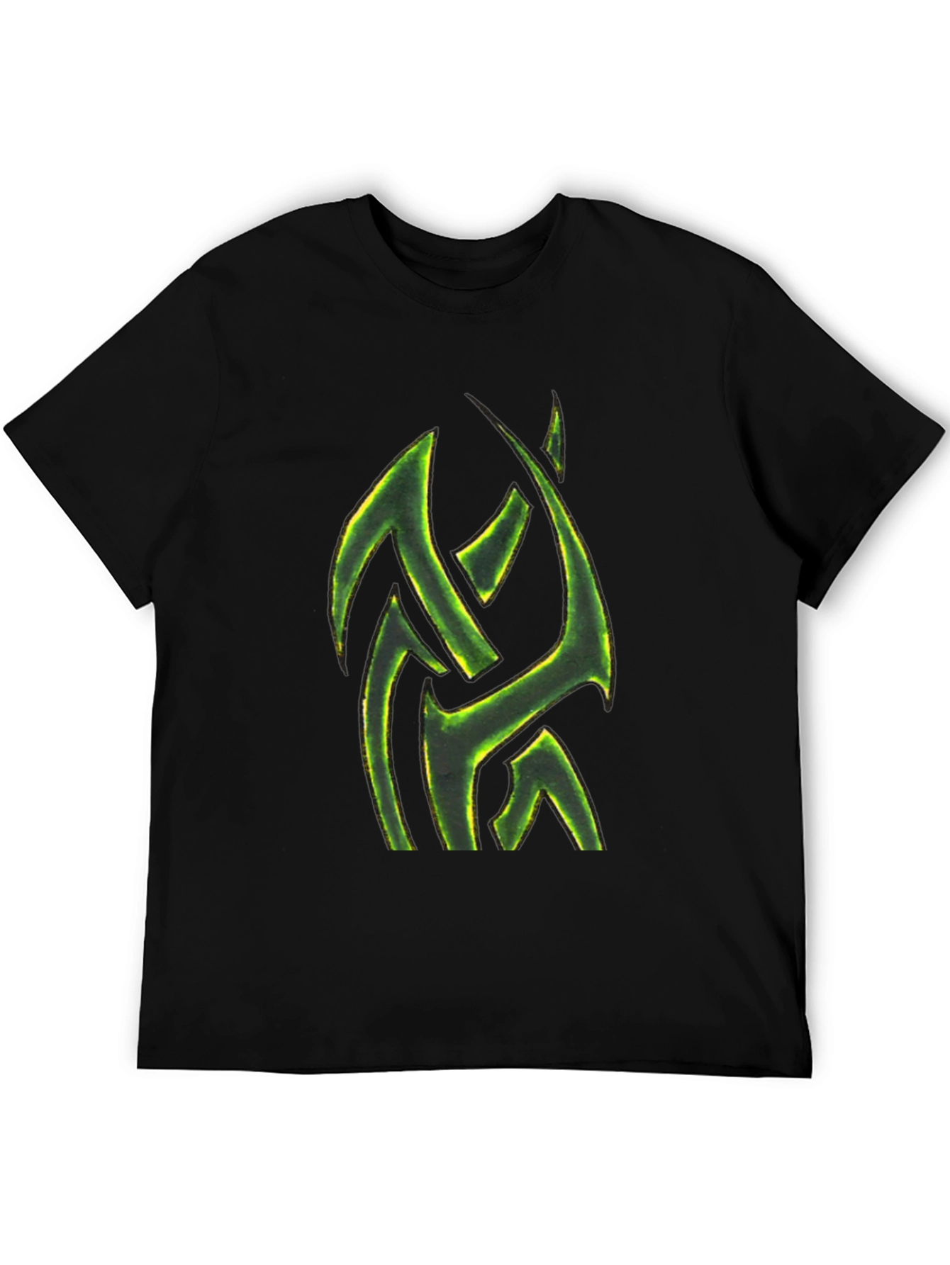 Mens Black T-Shirt with Green Tribal Design