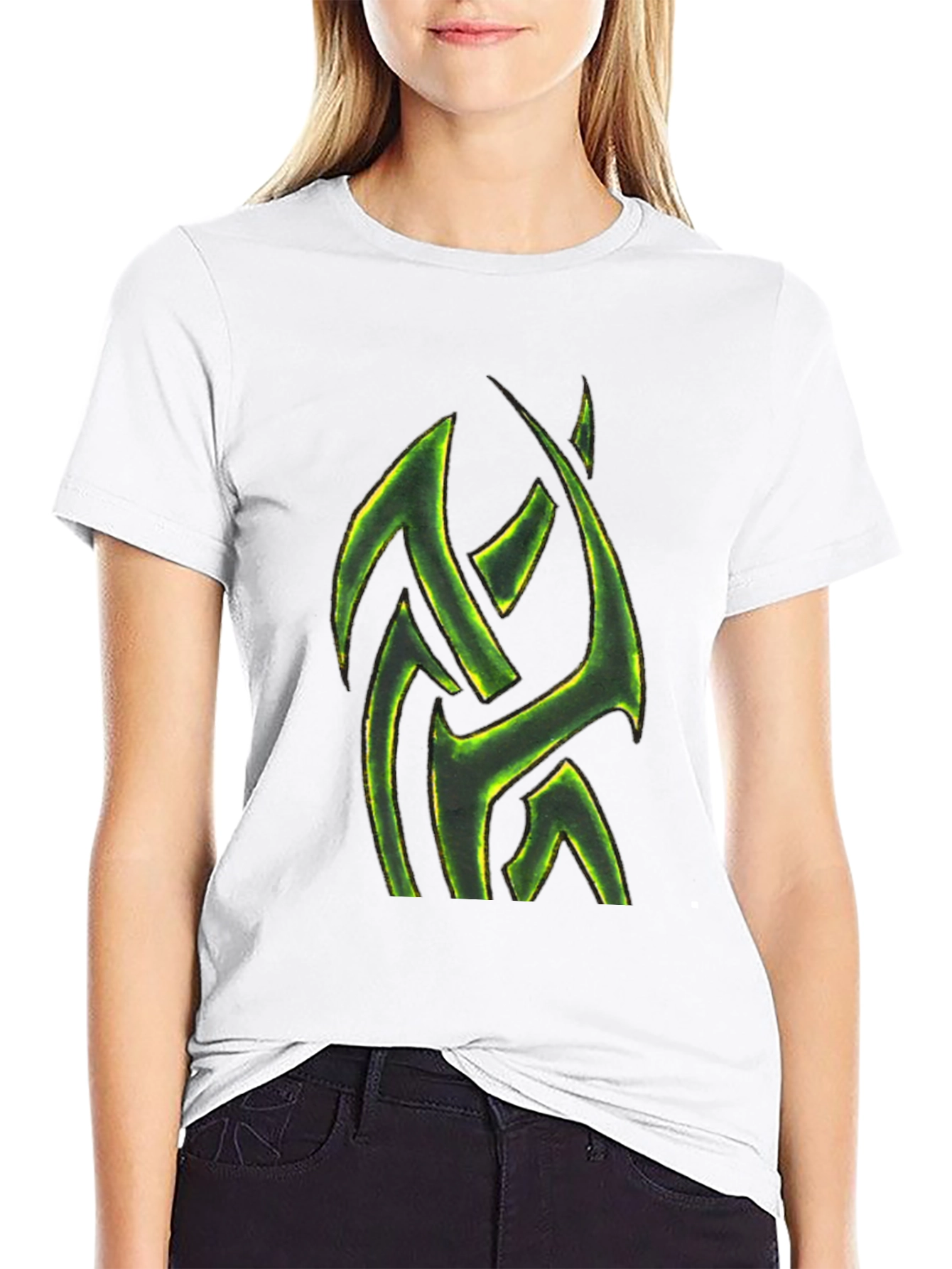 Mens Black T-Shirt with Green Tribal Design