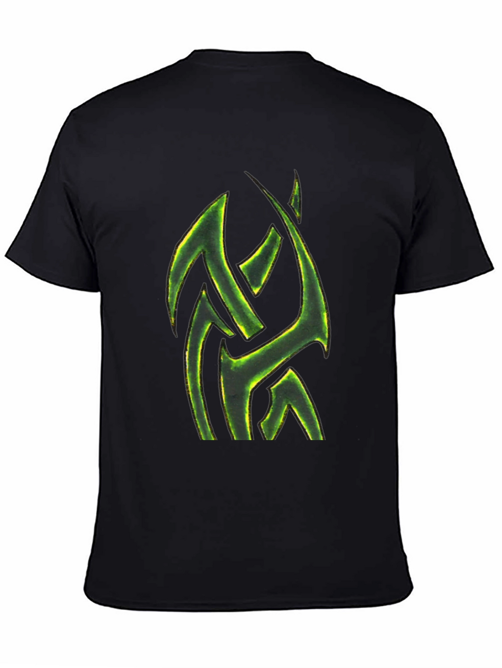 Mens Black T-Shirt with Green Tribal Design