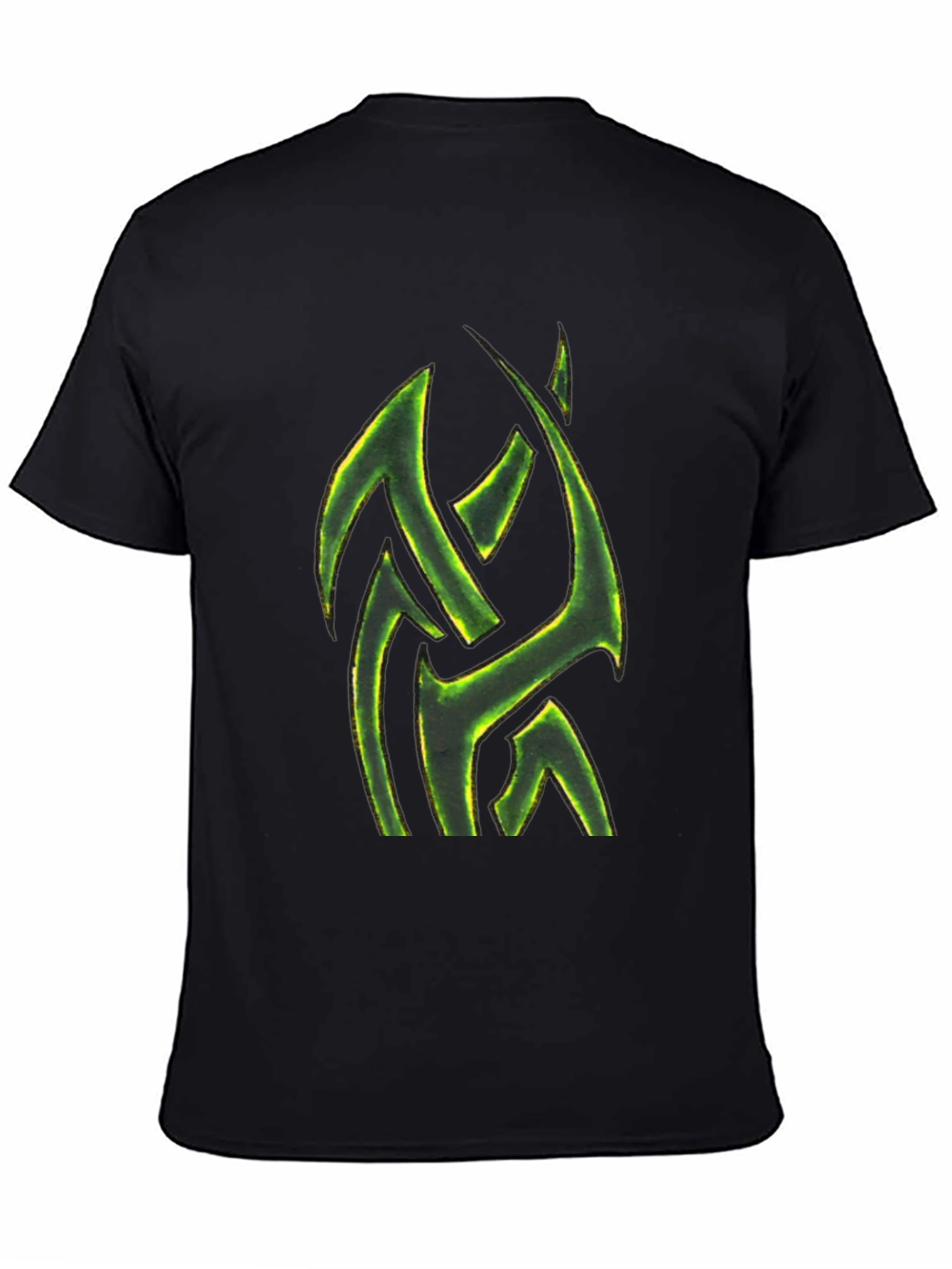 Mens Black T-Shirt with Green Tribal Design